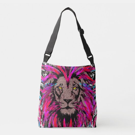 Pink Lion Head Artwork - Lion Illustratie Crossbody Tas (Voorkant)