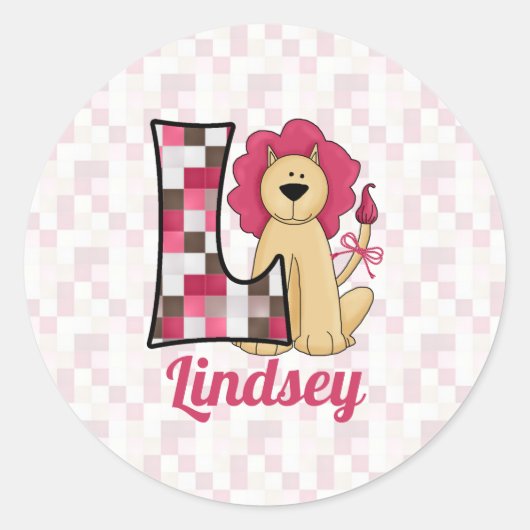 Pink Lion Monogram Patchwork Letter L Ronde Sticker (Voorkant)