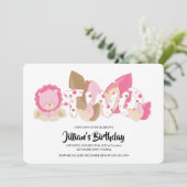 Pink Lion Second Birthday Party Invitation Kaart (Staand voorkant)