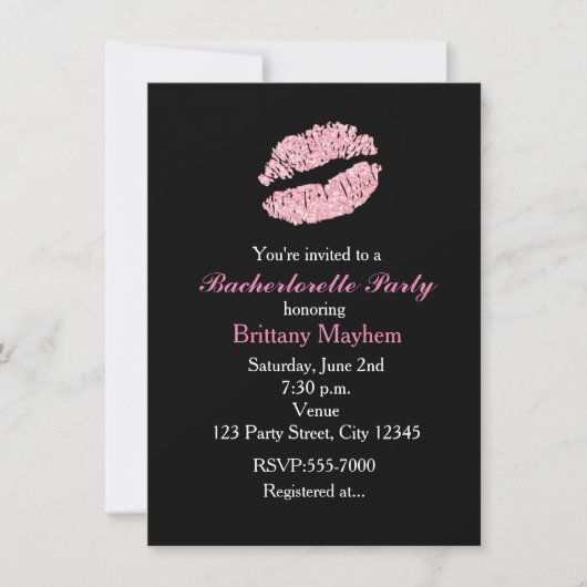 Pink Lips KISS Bachelorette Party Uitnodiging (Voorkant)