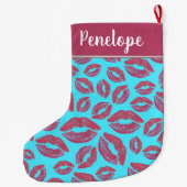 Pink Lipstick Kiss Pattern Grote Kerstsok (Achterkant)