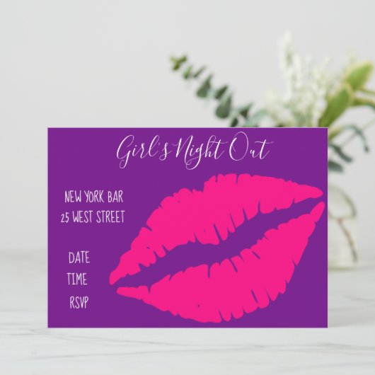 Pink Lipstick leuk meisje avond uit Party Kaart (Staand voorkant)