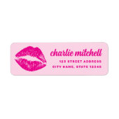 Pink lipstick mark retro return address etiket (Voorkant)