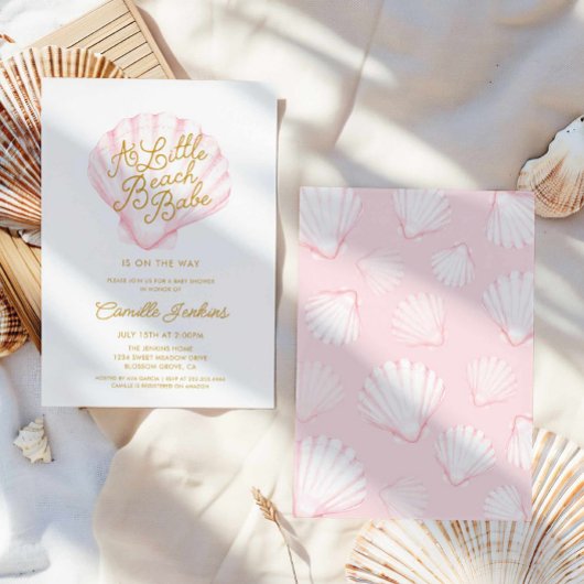 Pink Little Beach Babe Shell Baby shower Kaart