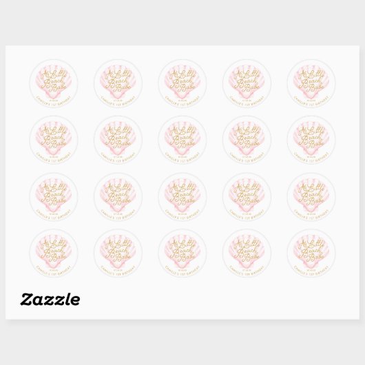 Pink Little Beach Babe Verjaardag Ronde Sticker (Vel)
