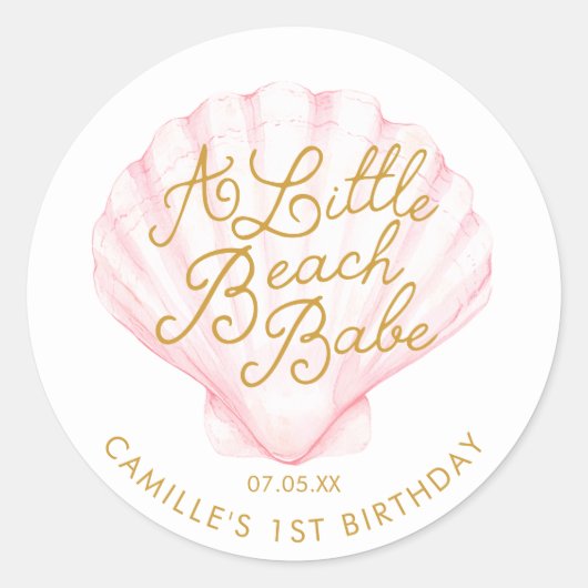 Pink Little Beach Babe Verjaardag Ronde Sticker (Voorkant)
