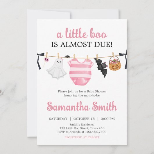 Pink Little Boo Baby shower Kaart (Voorkant)