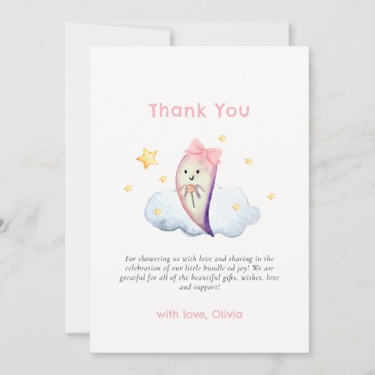 Pink Little Boo Bow Ghost Girl Baby shower Bedankkaart (Voorkant)