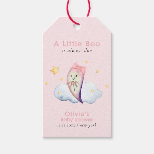 Pink Little Boo Bow Ghost Girl Baby shower Cadeaulabel (Voorkant)