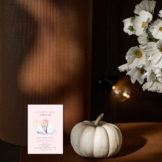Pink Little Boo Bow Ghost Girl Baby shower Kaart