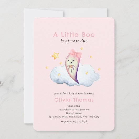Pink Little Boo Bow Ghost Girl Baby shower Kaart (Voorkant)