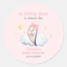 Pink Little Boo Bow Ghost Girl Baby shower Ronde Sticker