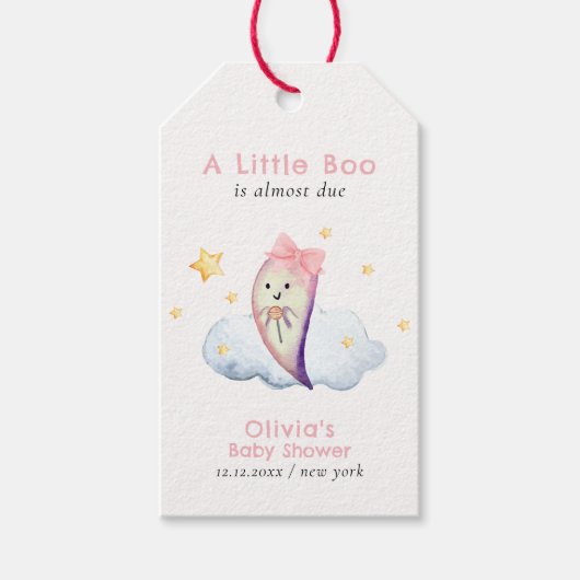 Pink Little Boo Bow Ghost Halloween Baby shower Cadeaulabel (Voorkant)