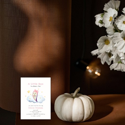 Pink Little Boo Bow Ghost Halloween Baby shower Kaart