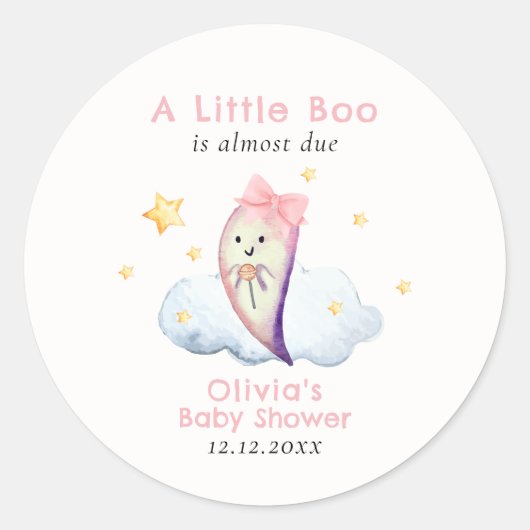 Pink Little Boo Bow Ghost Halloween Baby shower Ronde Sticker (Voorkant)