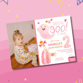 Pink Little Boo draaien twee foto's 2e verjaardag Kaart