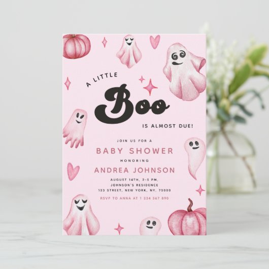 Pink Little Boo Ghost Baby shower Uitnodigen Kaart (Staand voorkant)