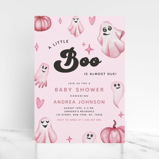 Pink Little Boo Ghost Baby shower Uitnodigen Kaart