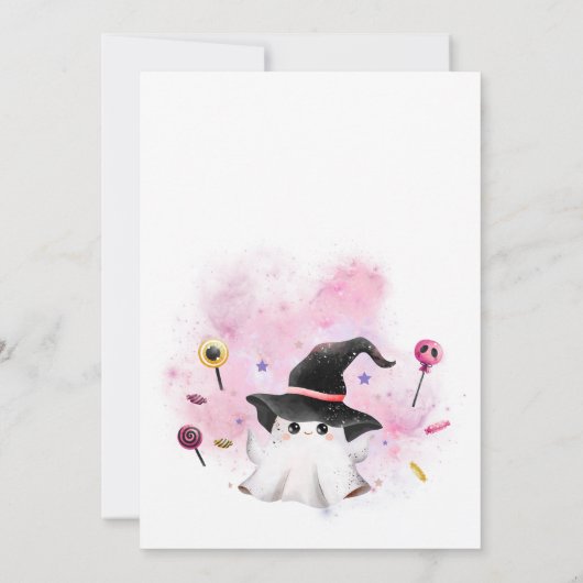 Pink Little Boo Ghost Witch Baby shower Kaart (Achterkant)