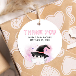 Pink Little Boo Ghost Witch Baby shower Rond Bedankjes Labels