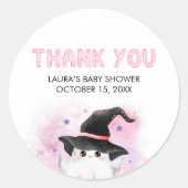 Pink Little Boo Ghost Witch Baby Shower Ronde Sticker (Voorkant)