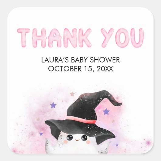 Pink Little Boo Ghost Witch Baby Shower Vierkante Sticker (Voorkant)