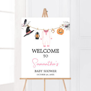 Pink Little Boo Halloween Baby shower Welkom Poster