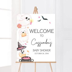 Pink Little Boo Halloween Baby shower Welkom Poster