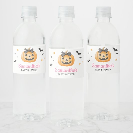 Pink Little Boo Spooky Pumpkin Baby shower Waterfles Etiket (Flessen)
