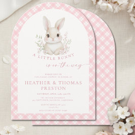 Pink Little Bunny Gingham Arch Baby Shower Kaart