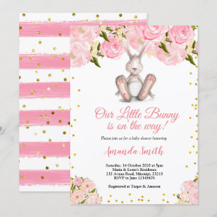 Pink Little Bunny Gold Baby shower Uitnodiging