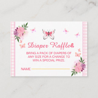 Pink Little Butterfly Baby Shower Diaper Raffle  Informatiekaartje