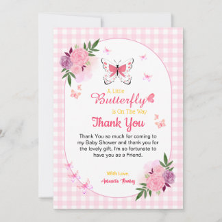 Pink Little Butterfly Baby Shower Thank You Cards  Bedankkaart