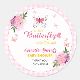 Pink Little Butterfly Baby Shower Thank You  Ronde Sticker