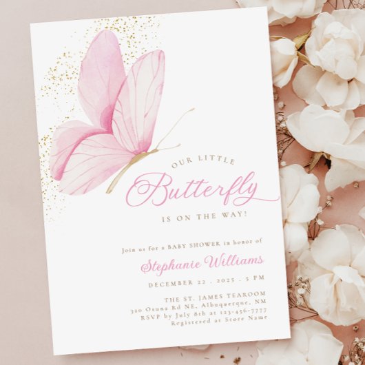 Pink Little Butterfly Baby shower Uitnodiging