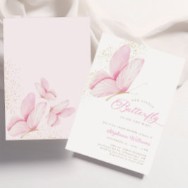 Pink Little Butterfly Baby shower Uitnodiging
