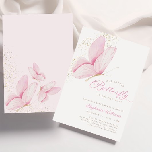 Pink Little Butterfly Baby shower Uitnodiging