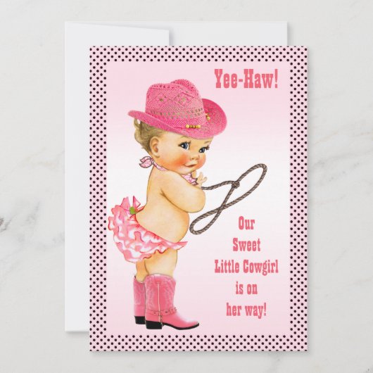 Pink Little Cowgirl Polka Dots Baby shower Kaart (Voorkant)