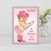 Pink Little Cowgirl Polka Dots Baby shower Kaart (Staand voorkant)