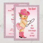 Pink Little Cowgirl Polka Dots Baby shower Kaart (Voorkant / Achterkant)