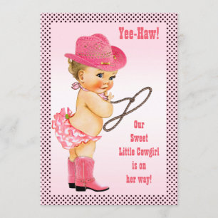 Pink Little Cowgirl Polka Dots Baby shower Kaart