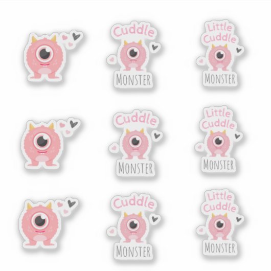 Pink Little Cuddle Monster Stickers (Voorkant)