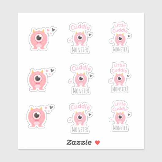 Pink Little Cuddle Monster Stickers (Vel)