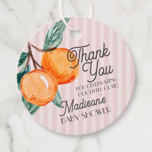 Pink Little Cutie Citrus Baby shower Bedankjes Labels (Voorkant)