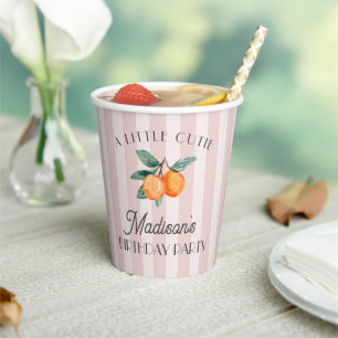 Pink Little Cutie Citrus Verjaardagsfeestje Papieren Bekers
