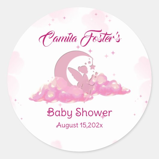 Pink Little Fairy Baby shower Ronde Sticker (Voorkant)