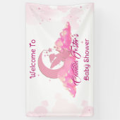 Pink Little Fairy in Clouds Baby shower Welkom Spandoek (Verticaal)