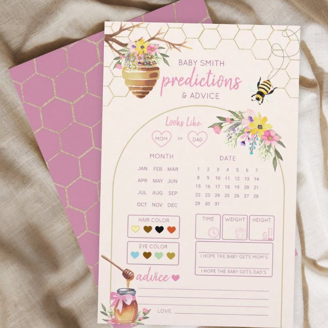 Pink Little Honey Bee Baby Shower Predictions Game (Creator heeft geüpload)