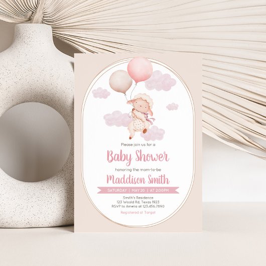 Pink Little Lamb Baby Shower Kaart