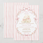 Pink Little Lamb Baby Shower Stripes Invitation Kaart (Voorkant / Achterkant)